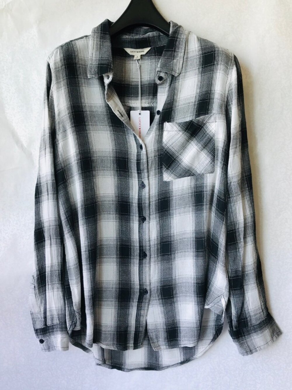 Lucky Brand  Women's Shirt Button Up Black /Gray  Lightweight  Sz. : S